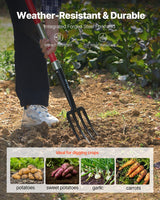 VEVOR 4 Tines Garden Fork Fiberglass Handle 45 in Spading Pitchfork Heavy Duty - Front View