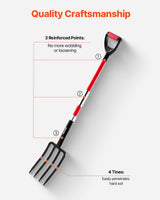 VEVOR 4 Tines Garden Fork Fiberglass Handle 45 in Spading Pitchfork Heavy Duty