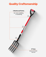 VEVOR 4 Tines Garden Fork Fiberglass Handle 45 in Spading Pitchfork Heavy Duty - 45-Degree Angle