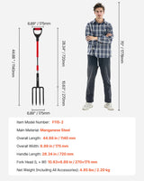 VEVOR 4 Tines Garden Fork Fiberglass Handle 45 in Spading Pitchfork Heavy Duty - Close-Up Angle