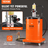 VEVOR Grease Pump, 40L Capacity, Air Operated Grease Pump with 3.88 m High Pressure Hose and Grease Gun, Pneumatic Grease Bucket Pump with Wheels, Portable Lubrication Grease Pump 50:1 Pressure Ratio - Front View