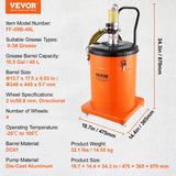 VEVOR Grease Pump, 40L Capacity, Air Operated Grease Pump with 3.88 m High Pressure Hose and Grease Gun, Pneumatic Grease Bucket Pump with Wheels, Portable Lubrication Grease Pump 50:1 Pressure Ratio - Close-Up Angle