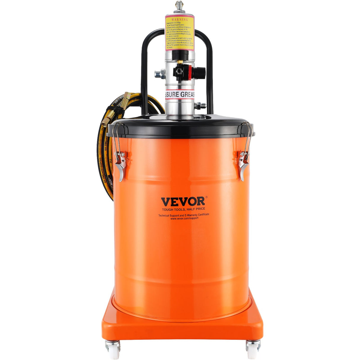 Grease Pump, 40L Capacity, Air Operated Grease Pump with 3.88 m High Pressure Hose and Grease Gun, Pneumatic Grease Bucket Pump with Wheels, Portable Lubrication Grease Pump 50:1 Pressure Ratio