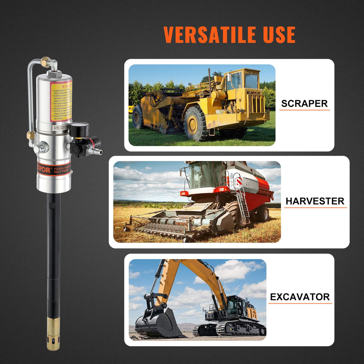 Grease Pump, 50:1 Pressure Ratio Air Operated Grease Pump with 3.88 m High Pressure Hose and Grease Gun, Pneumatic Grease Pump, Portable Lubrication Grease Pump with 360° Swivel Grease Gun Head