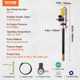VEVOR Grease Pump, 50:1 Pressure Ratio Air Operated Grease Pump with 3.88 m High Pressure Hose and Grease Gun, Pneumatic Grease Pump, Portable Lubrication Grease Pump with 360° Swivel Grease Gun Head - Close-Up Angle