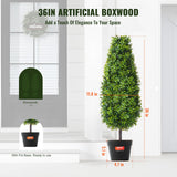 VEVOR 2 Pack 91.4cm Artificial Boxwood Topiary Tree Faux Plant UV Decor In/Outdoor - Rear View