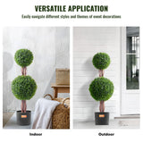 VEVOR 2 Pack 91.4cm Artificial Boxwood Topiary Tree Faux Plant UV Decor In/Outdoor - Rear View