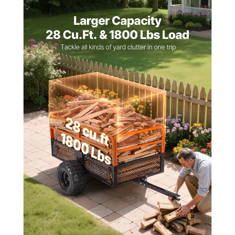 Garden Utility Trailer, 28 Cu. Ft. & 800 kg, ATV UTV Trailer, Tow Behind Steel Dump Trailers, Removable Rear Panel, Heavy Duty Pull Behind Yard Trailers for Lawn Mower Tractor Garden Waste