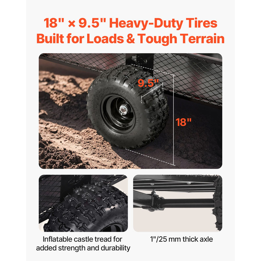 Garden Utility Trailer, 28 Cu. Ft. & 800 kg, ATV UTV Trailer, Tow Behind Steel Dump Trailers, Removable Rear Panel, Heavy Duty Pull Behind Yard Trailers for Lawn Mower Tractor Garden Waste