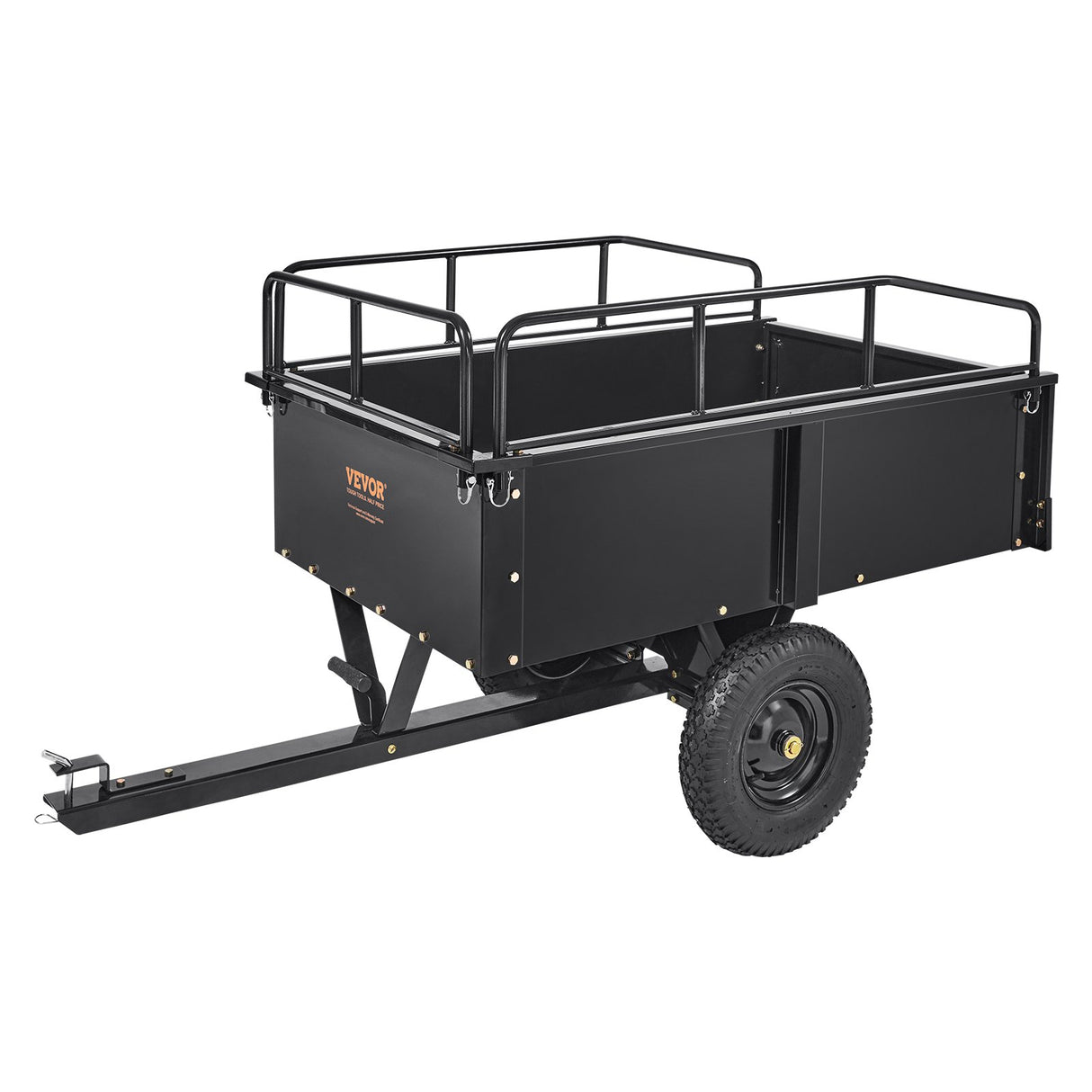 Heavy Duty ATV Trailer Steel Dump Cart, 750-Pound 15 Cubic Feet, Garden Utility Trailer with Removable Sides for Riding Lawn Mower Tractor