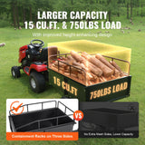 VEVOR Heavy Duty ATV Trailer Steel Dump Cart, 750-Pound 15 Cubic Feet, Garden Utility Trailer with Removable Sides for Riding Lawn Mower Tractor - Top-Down View