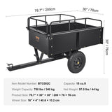 VEVOR Heavy Duty ATV Trailer Steel Dump Cart, 750-Pound 15 Cubic Feet, Garden Utility Trailer with Removable Sides for Riding Lawn Mower Tractor - Close-Up Angle