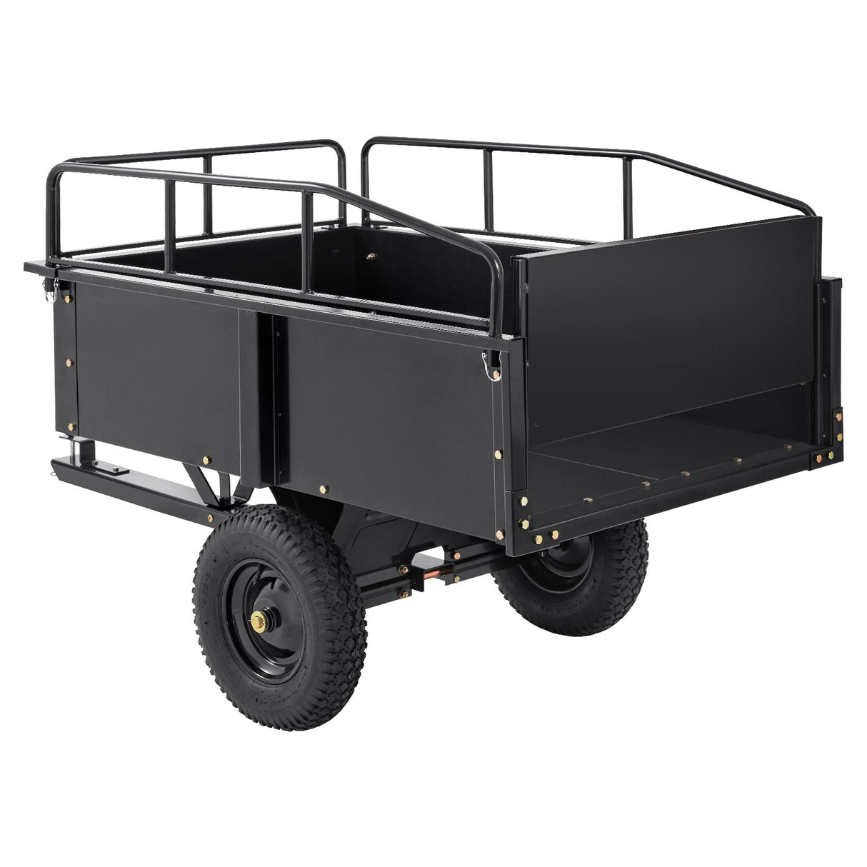 Heavy Duty ATV Trailer Steel Dump Cart, 750-Pound 15 Cubic Feet, Garden Utility Trailer with Removable Sides for Riding Lawn Mower Tractor
