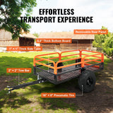 VEVOR Heavy Duty Steel ATV Dump Trailer, 1500-Pound Load Capacity 15 Cubic Feet, Tow Behind Dump Cart Garden Trailer, with Removable Sides and 2 Tires, for Mowers, Tractors, ATV, UTV - Rear View