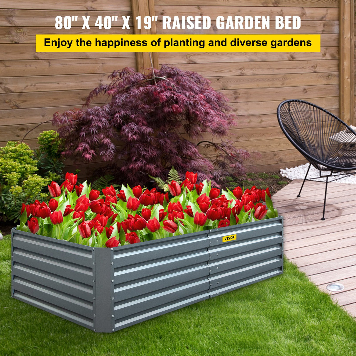 VEVOR Galvanized Raised Garden Bed, 203 x 102 x 48 cm Metal Planter Box, Gray Steel Plant Raised Garden Bed Kit, Planter Boxes Outdoor for Growing Vegetables,Flowers,Fruits,Herbs,and Succulents