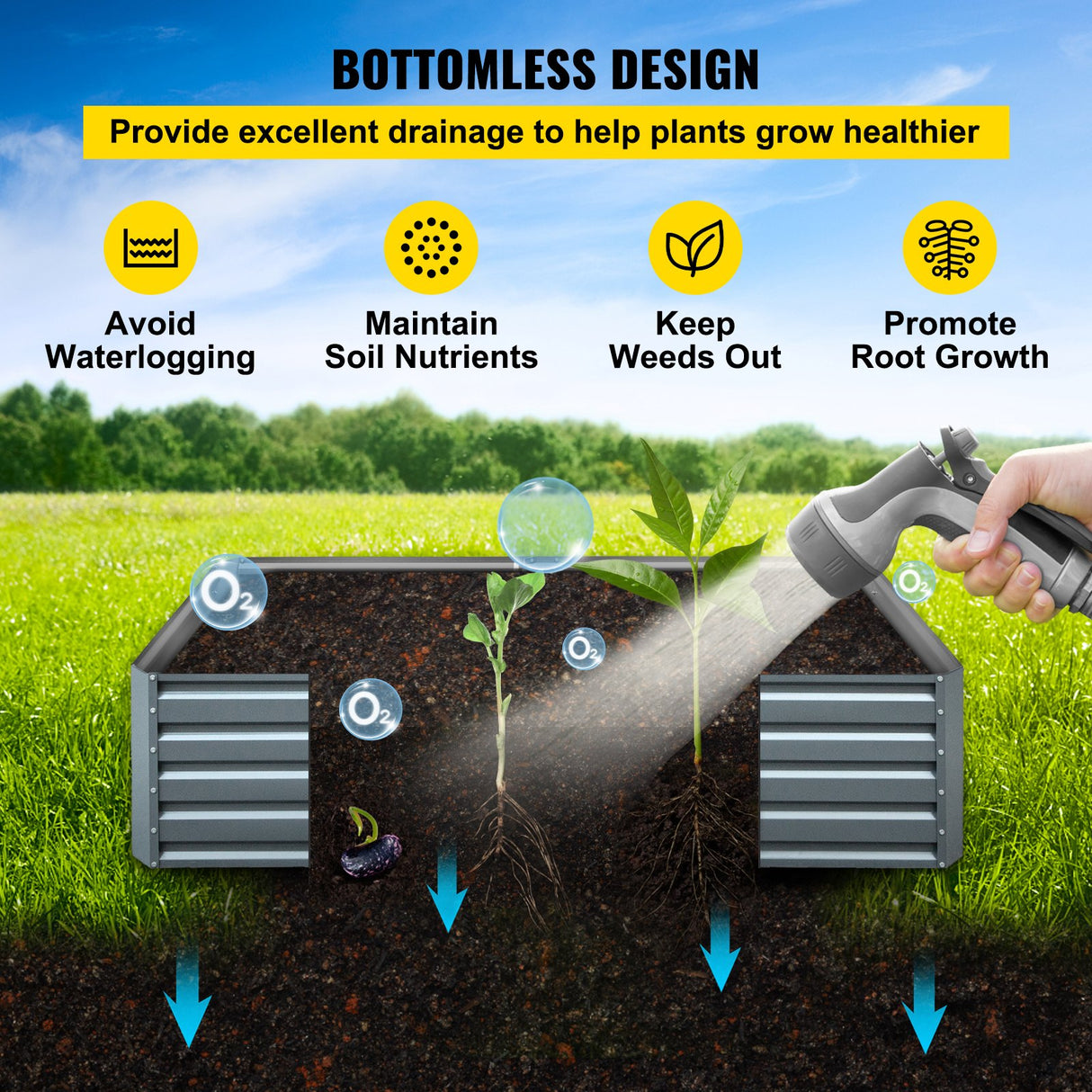 VEVOR Galvanized Raised Garden Bed, 203 x 102 x 48 cm Metal Planter Box, Gray Steel Plant Raised Garden Bed Kit, Planter Boxes Outdoor for Growing Vegetables,Flowers,Fruits,Herbs,and Succulents