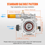 VEVOR Pressure Washer Pump, 19 mm Shaft Horizontal, 3400 PSI, 2.5GPM, Replacement Power Washer Pumps Kit, Parts Washer Pump, Compatible with Honda, Simpson, RYOBI, Briggs & Stratton, Subaru, Craftsman - Side View