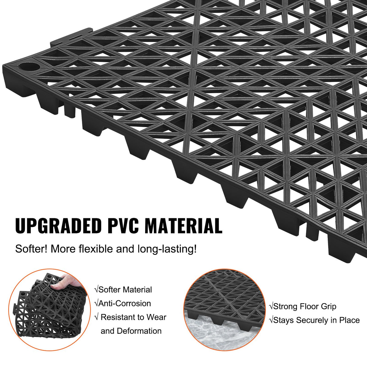 VEVOR Modular Interlocking Cushion, 50 Pack 30 x 30 cm Splicing Drainage Mats, PVC Interlocking Drainage Floor Tiles, Non-Slip Drainage Holes for Restroom, Bathroom, Kitchen, Pool, Wet Area, Black