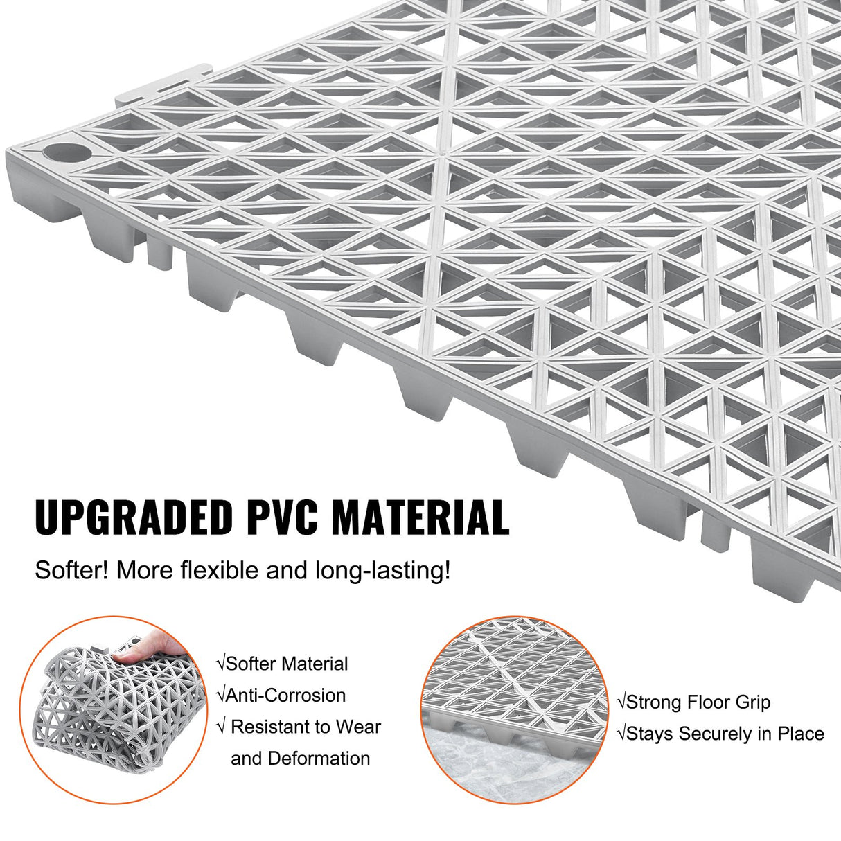 VEVOR Modular Interlocking Cushion, 50 Pack 30 x 30 cm Splicing Drainage Mats, Soft PVC Interlocking Drainage Floor Tiles, Non-Slip Drainage Holes for Restroom, Bathroom, Kitchen, Pool, Wet Area, Gray