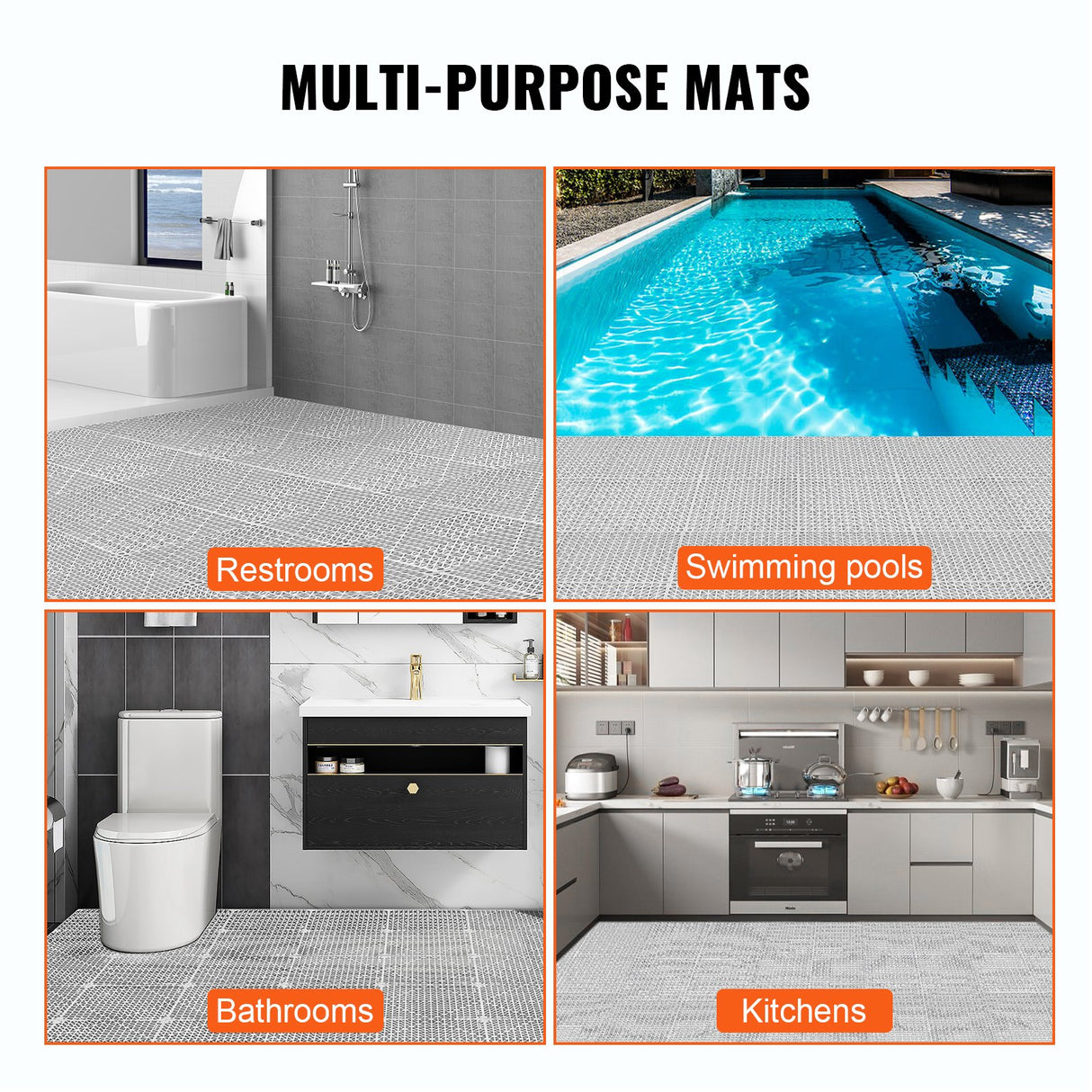 VEVOR Modular Interlocking Cushion, 50 Pack 30 x 30 cm Splicing Drainage Mats, Soft PVC Interlocking Drainage Floor Tiles, Non-Slip Drainage Holes for Restroom, Bathroom, Kitchen, Pool, Wet Area, Gray