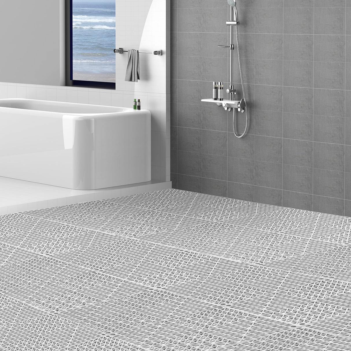 VEVOR Modular Interlocking Cushion, 50 Pack 30 x 30 cm Splicing Drainage Mats, Soft PVC Interlocking Drainage Floor Tiles, Non-Slip Drainage Holes for Restroom, Bathroom, Kitchen, Pool, Wet Area, Gray