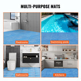 VEVOR Modular Interlocking Cushion, 55 Pack 30 x 30 cm Splicing Drainage Mats, Soft PVC Interlocking Drainage Floor Tiles, Non-Slip Drainage Holes for Restroom, Bathroom, Kitchen, Pool, Wet Area, Blue - Rear View