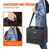 VEVOR Makeup Train Case 370MM Large Portable Cosmetic Case, 6 Tier Trays Professional Makeup Storage Organizer Box Make Up Carrier with Handle And Strap Travel Case for Women and Girls - Black - Top-Down View
