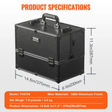 VEVOR Makeup Train Case 370MM Large Portable Cosmetic Case, 6 Tier Trays Professional Makeup Storage Organizer Box Make Up Carrier with Handle And Strap Travel Case for Women and Girls - Black - Close-Up Angle