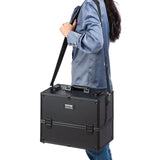 VEVOR Makeup Train Case 370MM Large Portable Cosmetic Case, 6 Tier Trays Professional Makeup Storage Organizer Box Make Up Carrier with Handle And Strap Travel Case for Women and Girls - Black - Low Angle
