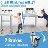 VEVOR Stainless Steel Prep Table, 61 x 61 x 91.4 cm, 600lbs Load Capacity Heavy Duty Metal Worktable with Adjustable Undershelf & Universal Wheels, Commercial Workstation for Kitchen Garage Backyard - Rear View