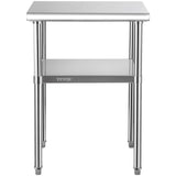 VEVOR Stainless Steel Prep Table, 61 x 61 x 91.4 cm, 600lbs Load Capacity Heavy Duty Metal Worktable with Adjustable Undershelf & Universal Wheels,