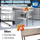 VEVOR Stainless Steel Work Prep Table Commercial Food Prep Table 30x30x36in - Side View