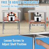 VEVOR Stainless Steel Work Prep Table Commercial Food Prep Table 30x30x36in - 45-Degree Angle