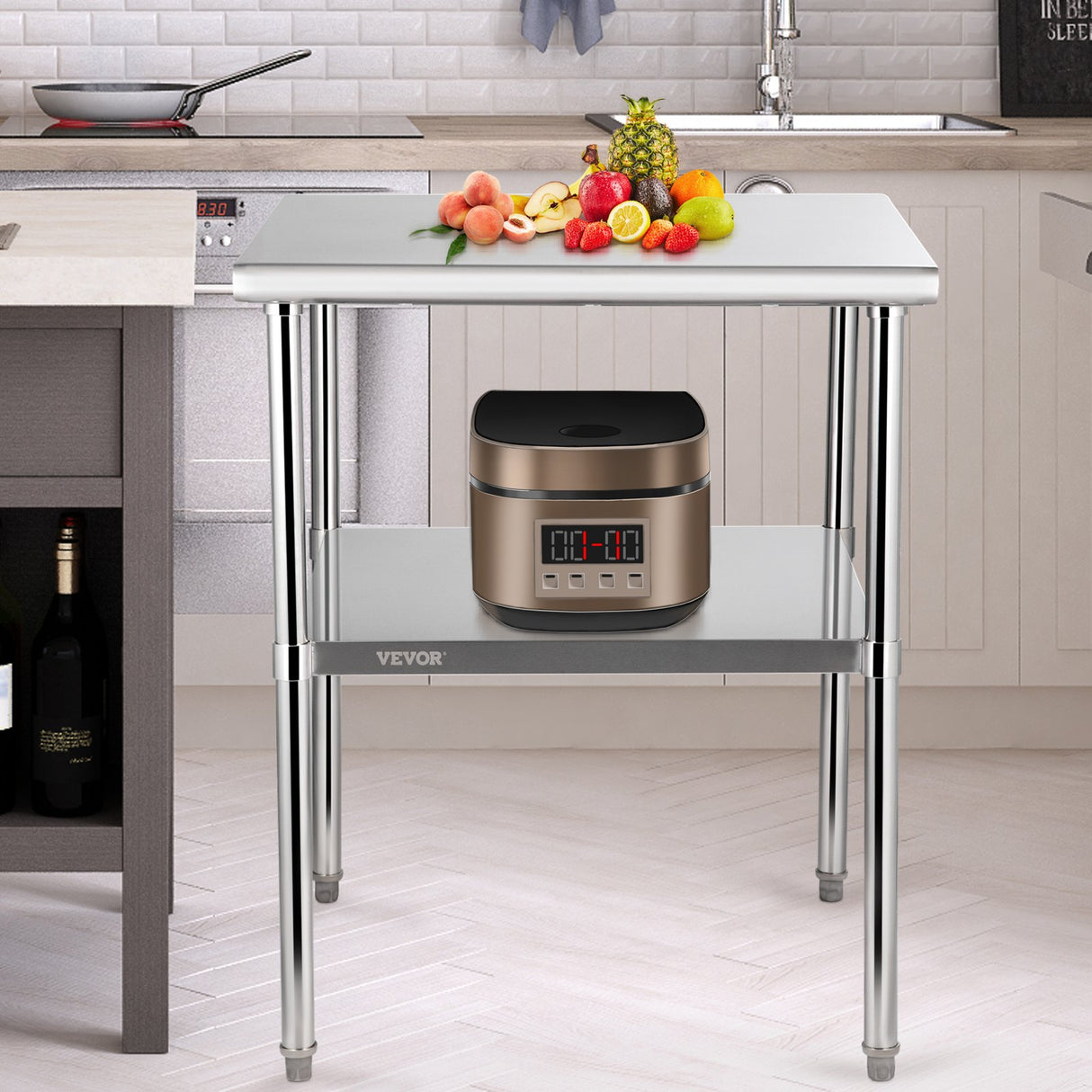 VEVOR Stainless Steel Work Prep Table Commercial Food Prep Table 30x30x36in
