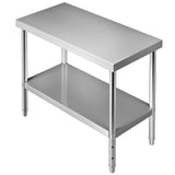 VEVOR Stainless Steel Prep Table, 122 x 46 x 86 cm, 250kg Load Capacity Heavy Duty Metal Worktable with Adjustable Undershelf, Commercial Workstation