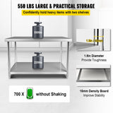 VEVOR Stainless Steel Prep Table, 122 x 46 x 86 cm, 250kg Load Capacity Heavy Duty Metal Worktable with Adjustable Undershelf, Commercial Workstation