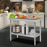 VEVOR Stainless Steel Prep Table, 122 x 46 x 86 cm, 250kg Load Capacity Heavy Duty Metal Worktable with Adjustable Undershelf, Commercial Workstation