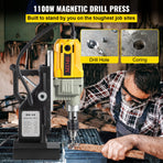 Magnetic Drill, 1100W 1.57" Boring Diameter, 2697lbf/12000N Portable Electric Mag Drill Press with 12 Drilling Bits, 580 RPM Max Speed Drilling Machine for any Surface and Home Improvement