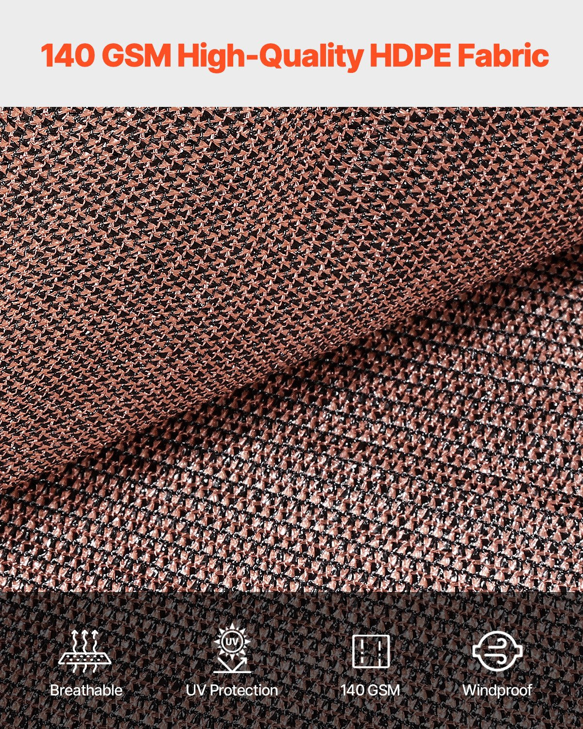 VEVOR 90% Sun Shade Cloth Privacy Screen 305 x 366 cm for Patio Garden (Brown)