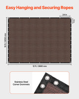 VEVOR 90% Sun Shade Cloth Privacy Screen 305 x 366 cm for Patio Garden (Brown) - Top-Down View