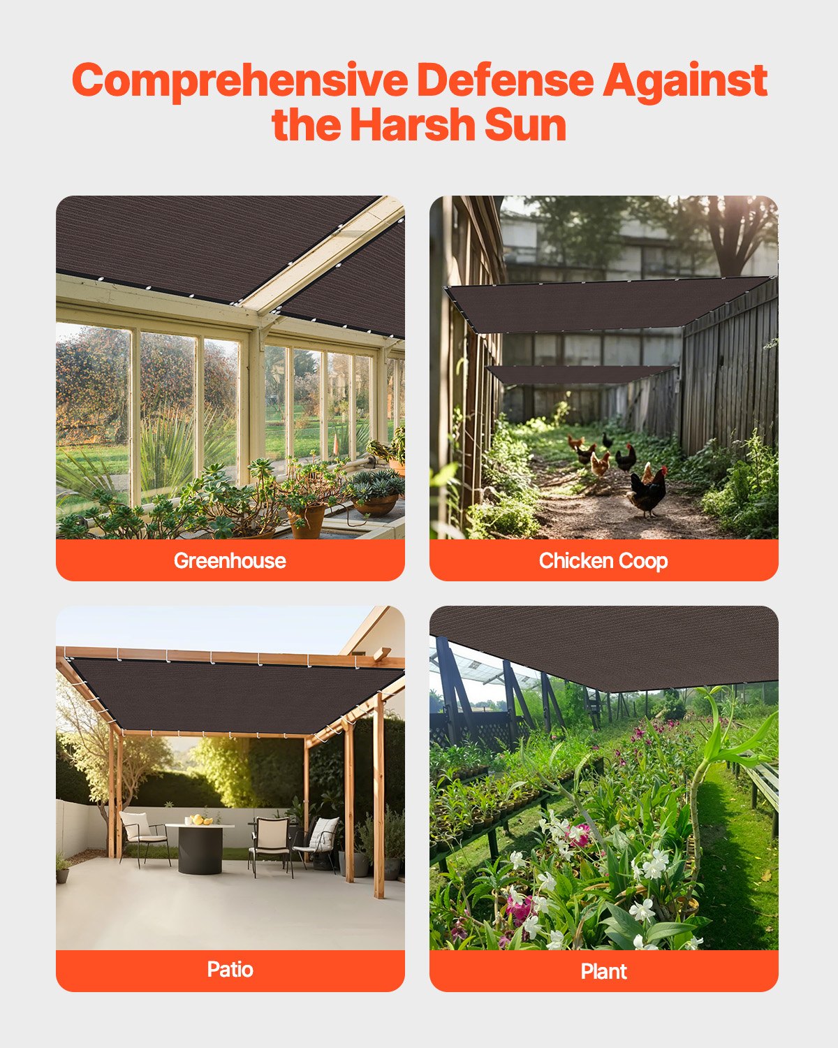 VEVOR 90% Sun Shade Cloth Privacy Screen 305 x 366 cm for Patio Garden (Brown)