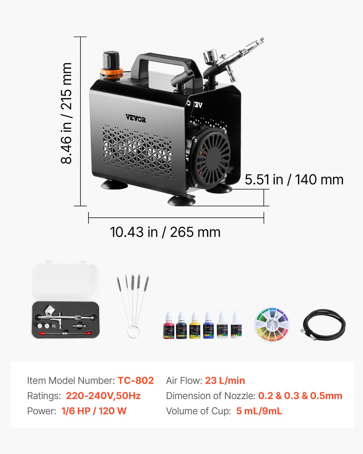 VEVOR Airbrush Kit Air Brush Kit 1/6 HP Air Compressor 1 Airbrush 3 Tips Paint
