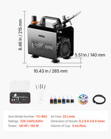 VEVOR Airbrush Kit Air Brush Kit 1/6 HP Air Compressor 1 Airbrush 3 Tips Paint - Close-Up Angle