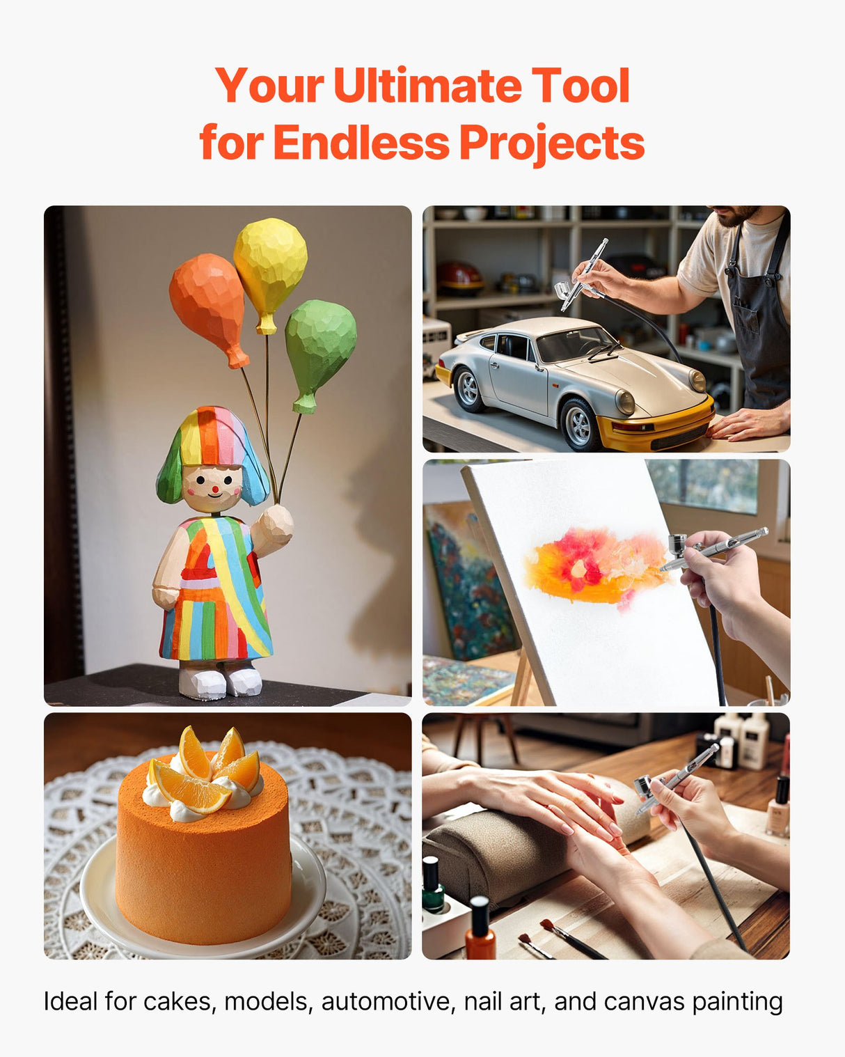 VEVOR Airbrush Kit Air Brush Kit 1/6 HP Air Compressor Tank 1 Airbrush 3 Tips