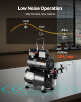 VEVOR Airbrush Kit Air Brush Kit 1/6 HP Air Compressor Tank 1 Airbrush 3 Tips - 45-Degree Angle