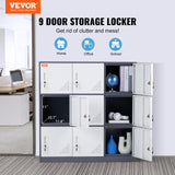 VEVOR 9 Doors Metal Storage Cabinet Employees Steel Storage Cabinet Office Gray - Front View