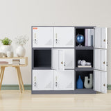 VEVOR 9 Doors Metal Storage Cabinet Employees Steel Storage Cabinet Office Gray - Low Angle