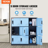 VEVOR 9 Doors Metal Storage Cabinet Employees Steel Storage Cabinet Office Black - Front View