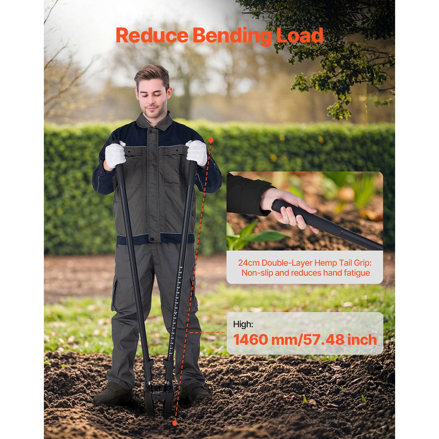 Post Hole Digger, Heavy Duty Post Hole Digger with Fiberglass Handle, Manual Hole Digger with Scale Markings and Metal Blade, Post Hole Digger Tool for Digging Gardening and Outdoors, 1460 mm