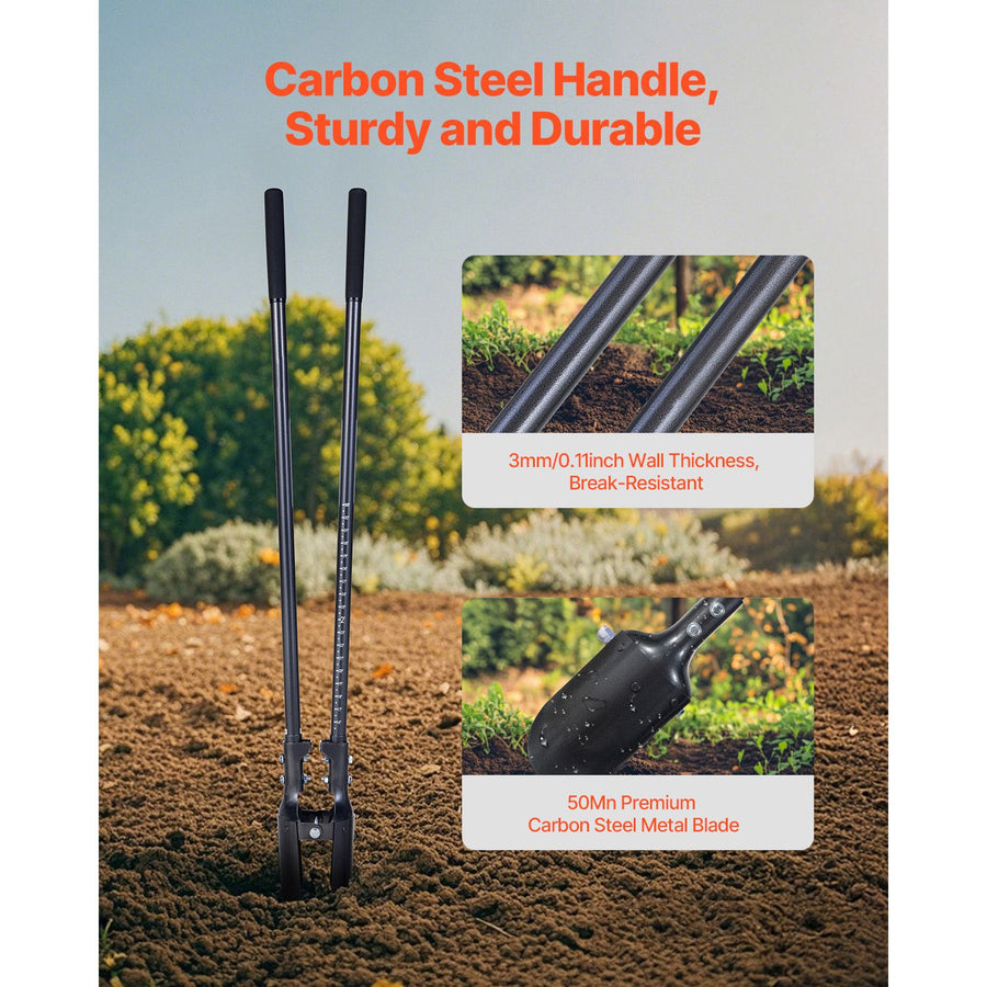 Post Hole Digger, Heavy Duty Post Hole Digger with Carbon Steel Handle, Manual Hole Digger with Scale Markings and Metal Blade, Post Hole Digger Tool for Digging Gardening Outdoors, 1460 mm